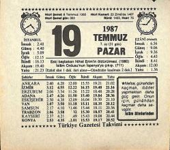 19 Temmuz 1987 Takvim Yaprağı - Doğum Günü Hediyesi EFMN13831