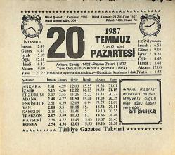 20 Temmuz 1987 Takvim Yaprağı - Doğum Günü Hediyesi EFMN13832