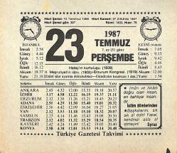23 Temmuz 1987 Takvim Yaprağı - Doğum Günü Hediyesi EFMN13835
