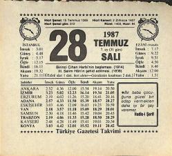 28 Temmuz 1987 Takvim Yaprağı - Doğum Günü Hediyesi EFMN13840