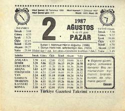 2 Ağustos 1987 Takvim Yaprağı - Doğum Günü Hediyesi EFMN13845