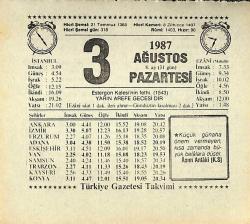 3 Ağustos 1987 Takvim Yaprağı - Doğum Günü Hediyesi EFMN13846