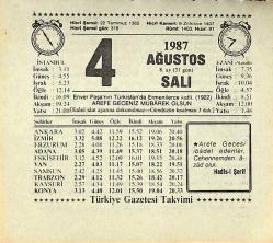 4 Ağustos 1987 Takvim Yaprağı - Doğum Günü Hediyesi EFMN13847