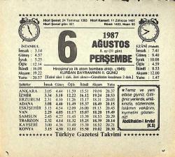 6 Ağustos 1987 Takvim Yaprağı - Doğum Günü Hediyesi EFMN13849