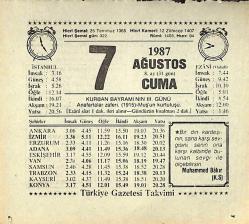 7 Ağustos 1987 Takvim Yaprağı - Doğum Günü Hediyesi EFMN13850