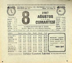8 Ağustos 1987 Takvim Yaprağı - Doğum Günü Hediyesi EFMN13851