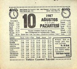 10 Ağustos 1987 Takvim Yaprağı - Doğum Günü Hediyesi EFMN13853