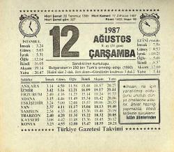 12 Ağustos 1987 Takvim Yaprağı - Doğum Günü Hediyesi EFMN13855