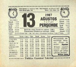 13 Ağustos 1987 Takvim Yaprağı - Doğum Günü Hediyesi EFMN13856