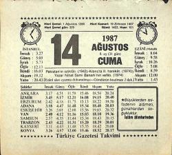 14 Ağustos 1987 Takvim Yaprağı - Doğum Günü Hediyesi EFMN13857