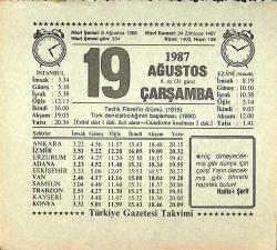 19 Ağustos 1987 Takvim Yaprağı - Doğum Günü Hediyesi EFMN13862
