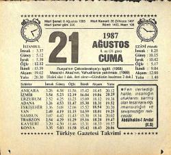 21 Ağustos 1987 Takvim Yaprağı - Doğum Günü Hediyesi EFMN13864