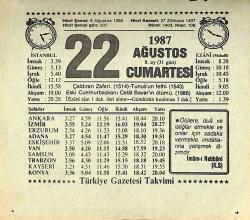 22 Ağustos 1987 Takvim Yaprağı - Doğum Günü Hediyesi EFMN13865