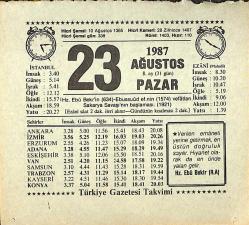 23 Ağustos 1987 Takvim Yaprağı - Doğum Günü Hediyesi EFMN13866
