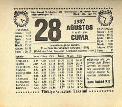 28 Ağustos 1987 Takvim Yaprağı - Doğum Günü Hediyesi EFMN13871