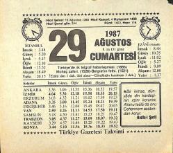 29 Ağustos 1987 Takvim Yaprağı - Doğum Günü Hediyesi EFMN13872