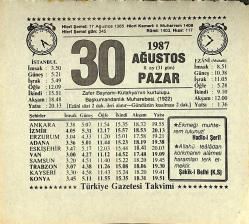 30 Ağustos 1987 Takvim Yaprağı - Doğum Günü Hediyesi EFMN13873
