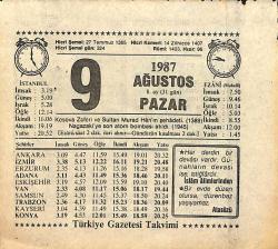 9 Ağustos 1987 Takvim Yaprağı - Doğum Günü Hediyesi EFMN13913