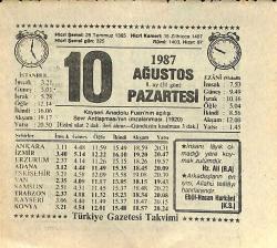 10 Ağustos 1987 Takvim Yaprağı - Doğum Günü Hediyesi EFMN13914