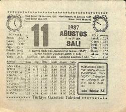 11 Ağustos 1987 Takvim Yaprağı - Doğum Günü Hediyesi EFMN13915