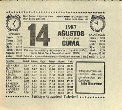 14 Ağustos 1987 Takvim Yaprağı - Doğum Günü Hediyesi EFMN13918