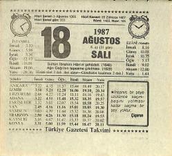 18 Ağustos 1987 Takvim Yaprağı - Doğum Günü Hediyesi EFMN13922