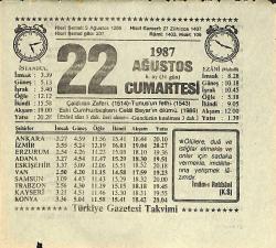 22 Ağustos 1987 Takvim Yaprağı - Doğum Günü Hediyesi EFMN13926