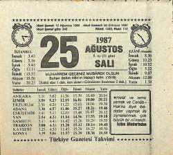 25 Ağustos 1987 Takvim Yaprağı - Doğum Günü Hediyesi EFMN13929
