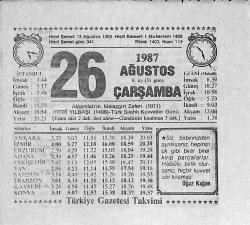 26 Ağustos 1987 Takvim Yaprağı - Doğum Günü Hediyesi EFMN13930