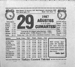 29 Ağustos 1987 Takvim Yaprağı - Doğum Günü Hediyesi EFMN13933