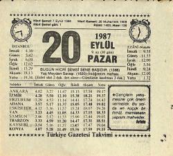 20 Eylül 1987 Takvim Yaprağı - Doğum Günü Hediyesi EFMN13955