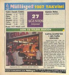 27 Ağustos 1987 Takvim Yaprağı - Doğum Günü Hediyesi EFMN14091