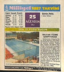 25 Ağustos 1987 Takvim Yaprağı - Doğum Günü Hediyesi EFMN14093