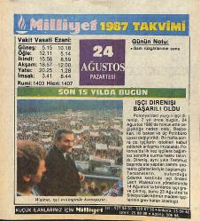 24 Ağustos 1987 Takvim Yaprağı - Doğum Günü Hediyesi EFMN14094