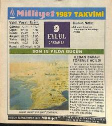 9 Eylül 1987 Takvim Yaprağı - Doğum Günü Hediyesi EFMN14126