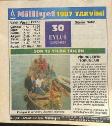 30 Eylül 1987 Takvim Yaprağı - Doğum Günü Hediyesi EFMN14147