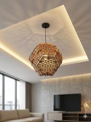 ✨Yüzeyi kare ve altıgenlerden oluşan islami desenli ahşap küre avizearımı