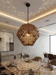 ✨Yüzeyi kare ve altıgenlerden oluşan islami desenli ahşap küre avizearımı