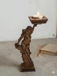 ✨Antik heykel formlu ahşap mumluk...