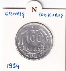 Koleksiyon ürünü 1934 Gümüş 100 Kuruş Çok Nadir ÇÇT (Çok Çok Temiz)