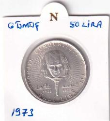 Koleksiyon ürünü1973 50 Lira 29 EKİM 1973 Cumhuriyetin 50 yılı hatıra parası gümüş çil