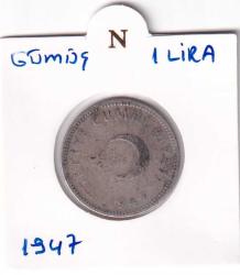 Koleksiyon ürünü 1947 Gümüş 1 Lİra ÇT+ (ÇokTemiz+)