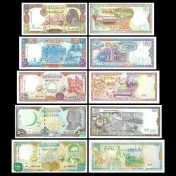 Suriye 50-100-200-500-1000 Pound 1997-1998, 5'Li Tam Set, Çil, Eski Kağıt Para