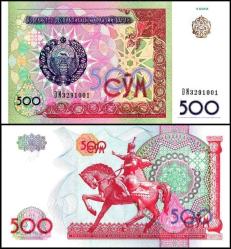 ÖZBEKİSTAN 100-200-500-1000 SOM 1994-2001, Kağıt Para Set Çil ( Unc ) 4'Lü Set Koleksiyon Para