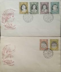 Çekoslovakya 1956 MOZART iki adet FDC  ZARF ,Nadir.