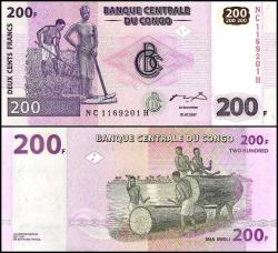 Kongo 10-20-50-100-200 Francs Eski Kağıt Para Seti Çil ( Unc ) 5'Li Set Koleksiyon Para