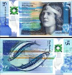 İskoçya 2016 Yılı 5 Pound Polimer ( Balıklı ) Kağıt Para Çil ( Unc ) Koleksiyon Para Nadir