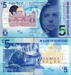 İskoçya 2016 Yılı 5 Pound Polimer Kağıt Para Çil ( Unc ) Koleksiyon Para Nadir