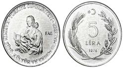Türkiye 1976 Yılı Kadının Süsü Kültür ve Erdem Olmalıdır 5 Lira FAO Koleksiyon Para Çil ( UNC )