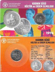 Türkiye 1976 Yılı Kadının Süsü Kültür ve Erdem Olmalıdır 5 Kuruş FAO Koleksiyon Para Çil ( UNC )
